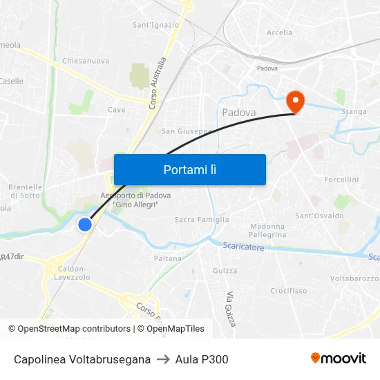 Capolinea Voltabrusegana to Aula P300 map