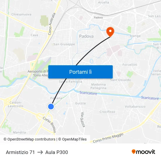 Armistizio 71 to Aula P300 map