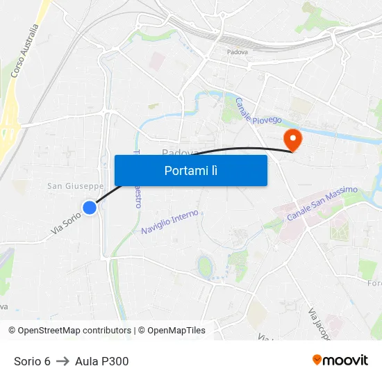 Sorio 6 to Aula P300 map