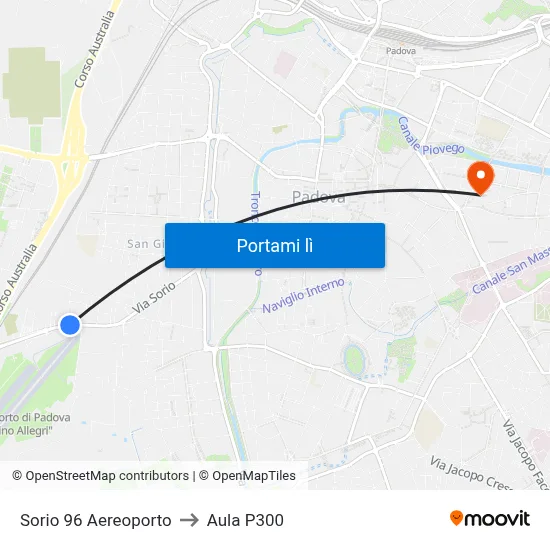 Sorio 96 Aereoporto to Aula P300 map