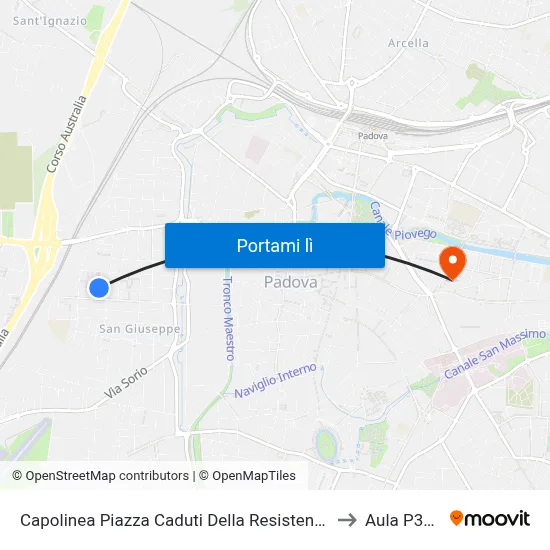 Capolinea Piazza Caduti Della Resistenza to Aula P300 map