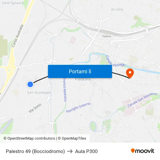 Palestro 49 (Bocciodromo) to Aula P300 map