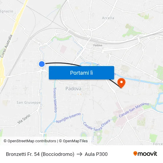 Bronzetti Fr. 54 (Bocciodromo) to Aula P300 map