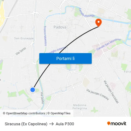 Siracusa (Ex Capolinea) to Aula P300 map