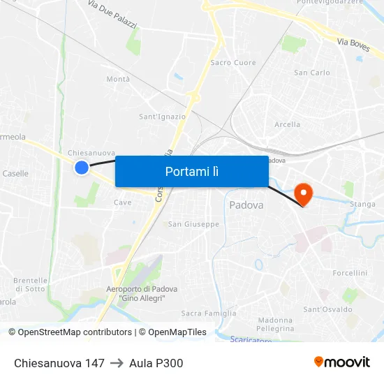 Chiesanuova 147 to Aula P300 map