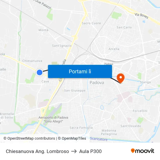 Chiesanuova Ang. Lombroso to Aula P300 map