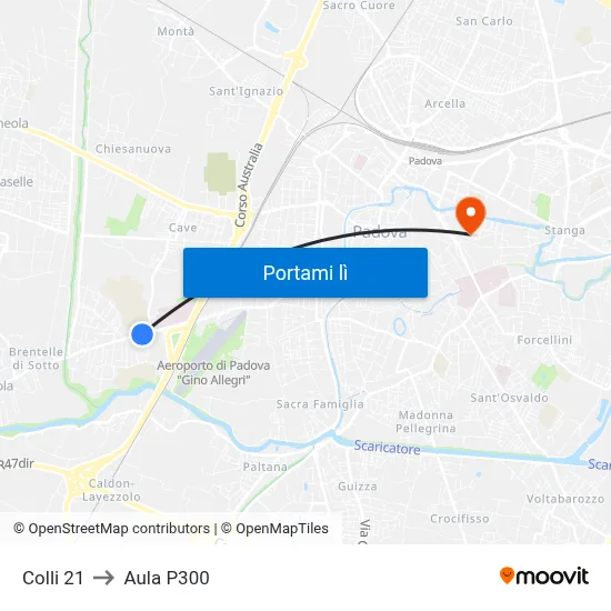 Colli 21 to Aula P300 map