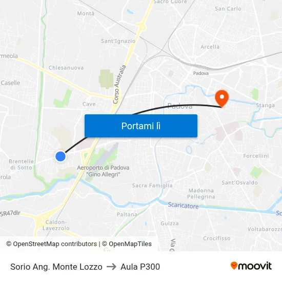 Sorio Ang. Monte Lozzo to Aula P300 map