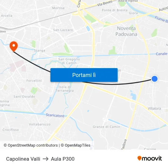 Capolinea Valli to Aula P300 map