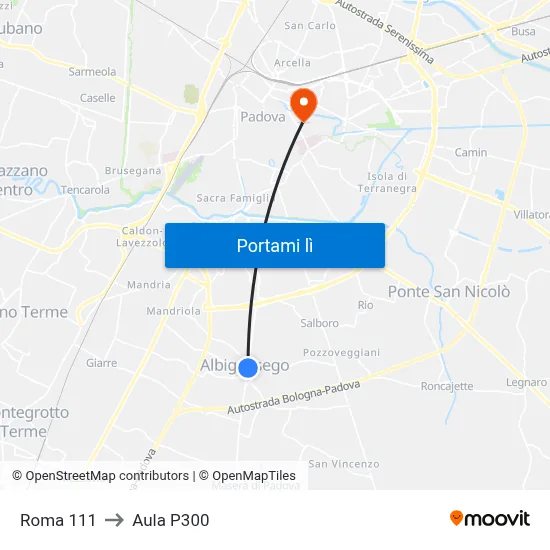 Roma 111 to Aula P300 map