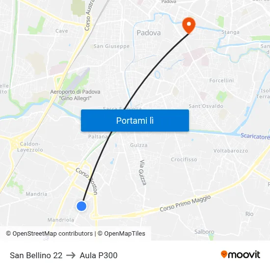 San Bellino 22 to Aula P300 map
