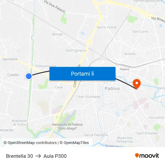Brentella 30 to Aula P300 map