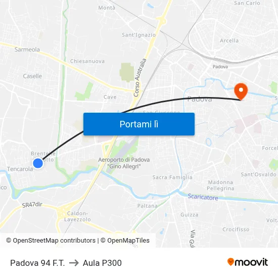 Padova 94 F.T. to Aula P300 map