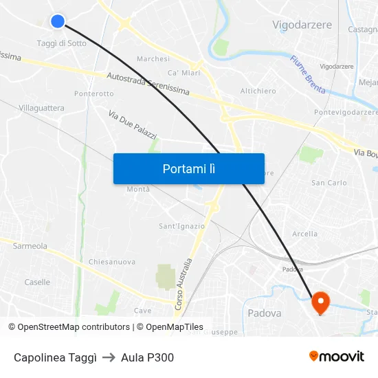Capolinea Taggì to Aula P300 map