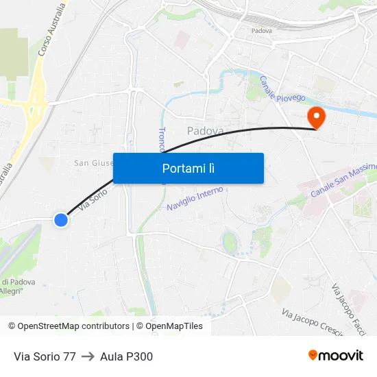 Via Sorio 77 to Aula P300 map
