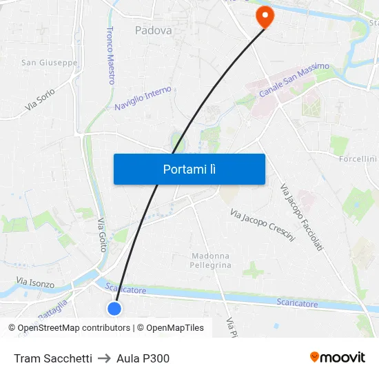 Tram Sacchetti to Aula P300 map