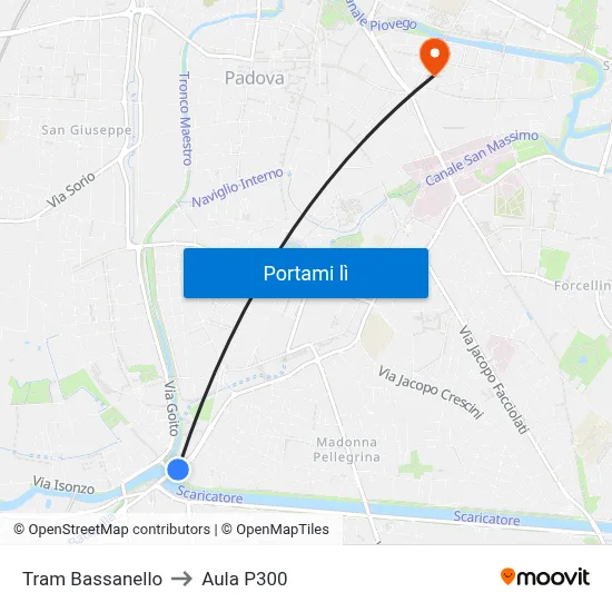 Tram Bassanello to Aula P300 map