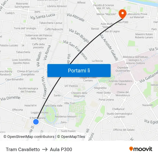 Tram Cavalletto to Aula P300 map