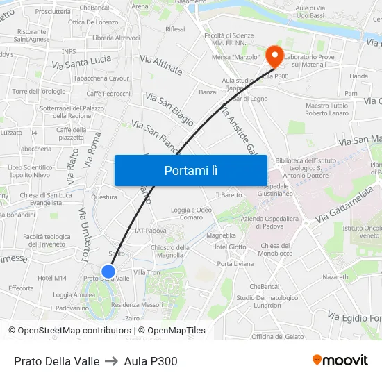 Prato Della Valle to Aula P300 map
