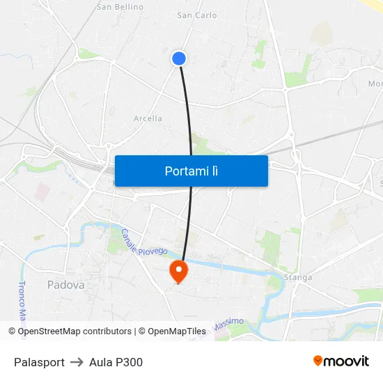 Palasport to Aula P300 map