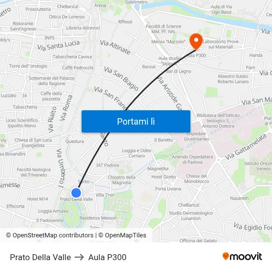 Prato Della Valle to Aula P300 map