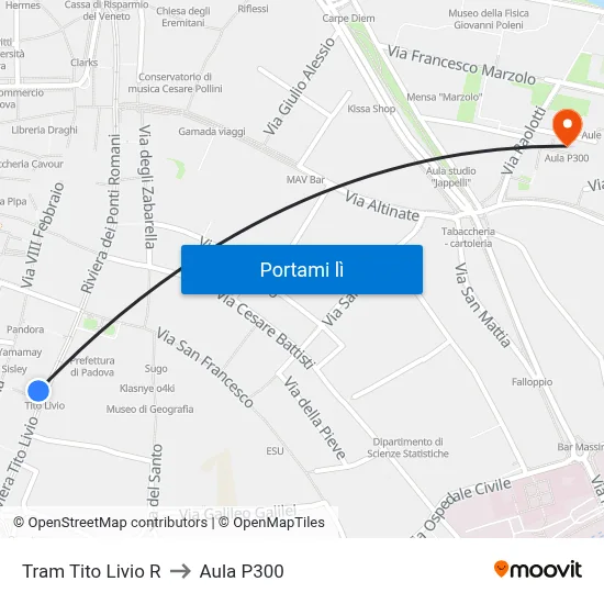 Tram Tito Livio R to Aula P300 map