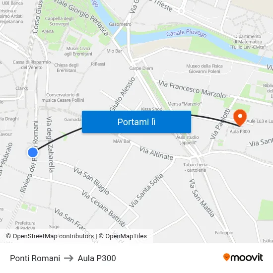 Ponti Romani to Aula P300 map