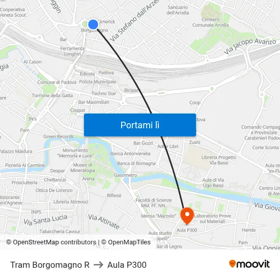 Tram Borgomagno R to Aula P300 map