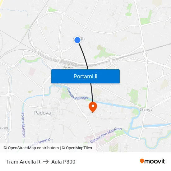 Tram Arcella R to Aula P300 map