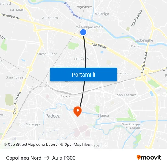 Capolinea Nord to Aula P300 map