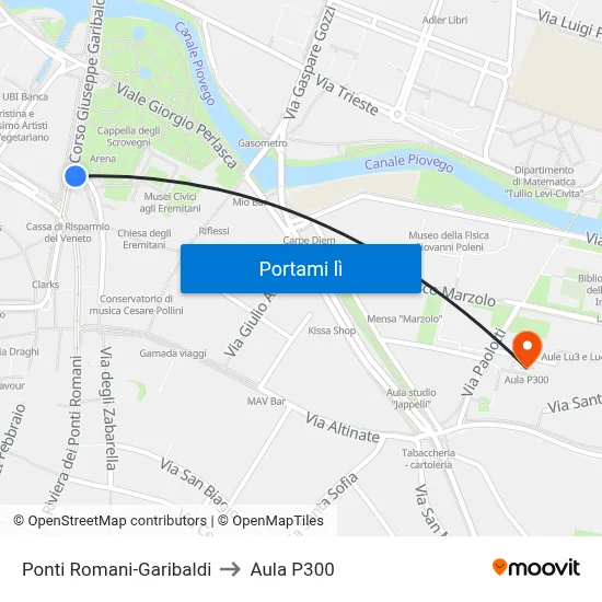 Ponti Romani-Garibaldi to Aula P300 map