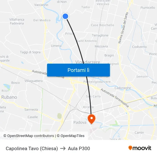 Capolinea Tavo (Chiesa) to Aula P300 map