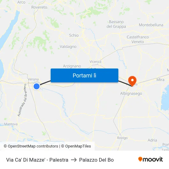 Via Ca' Di Mazze' - Palestra to Palazzo Del Bo map