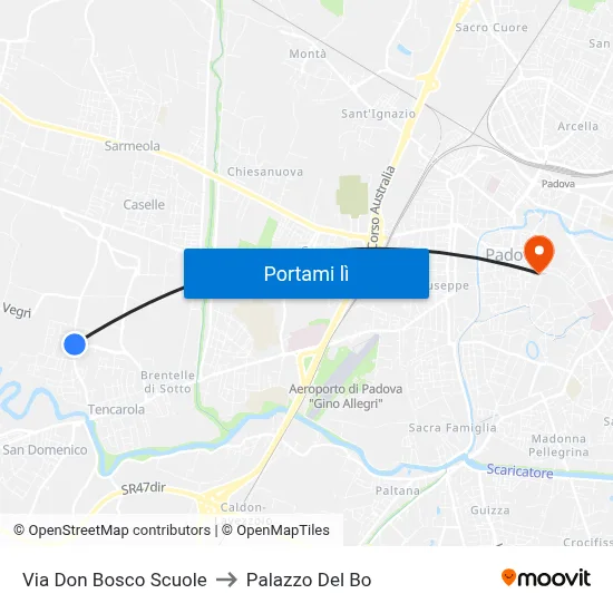 Via Don Bosco Scuole to Palazzo Del Bo map