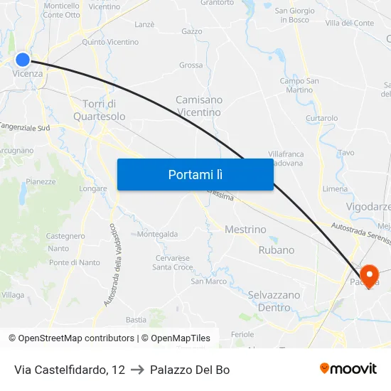 Via Castelfidardo, 12 to Palazzo Del Bo map