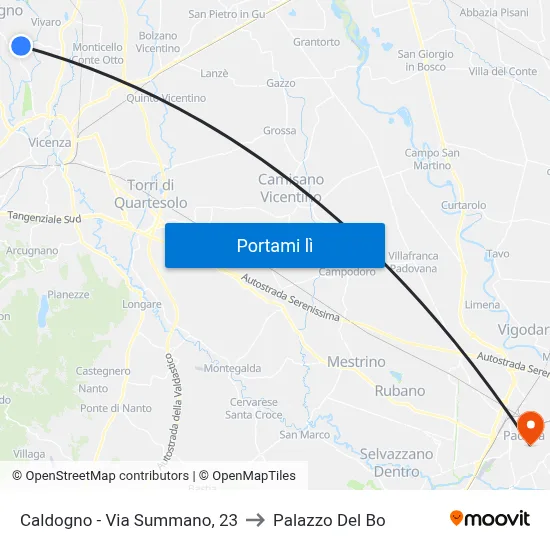 Caldogno - Via Summano, 23 to Palazzo Del Bo map