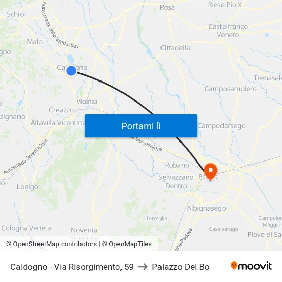 Caldogno - Via Risorgimento, 59 to Palazzo Del Bo map