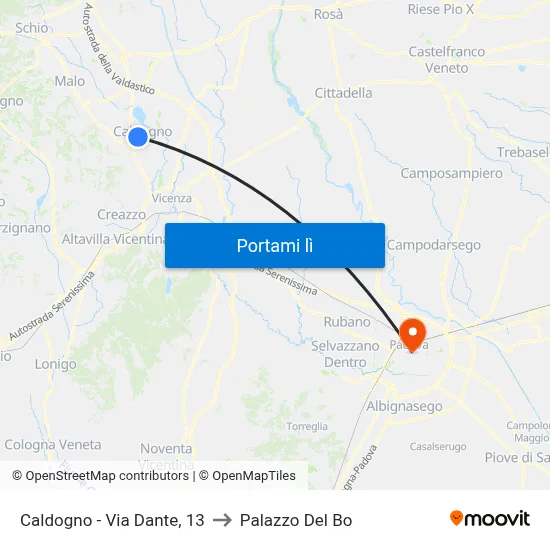 Caldogno - Via Dante, 13 to Palazzo Del Bo map