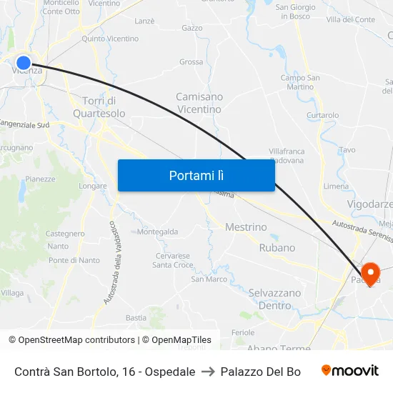 Contrà San Bortolo, 16 - Ospedale to Palazzo Del Bo map