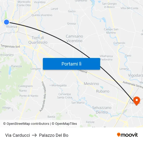 Via Carducci to Palazzo Del Bo map