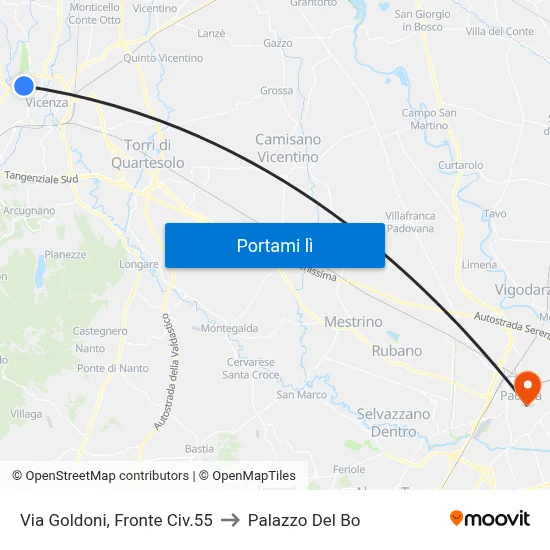 Via Goldoni, Fronte Civ.55 to Palazzo Del Bo map