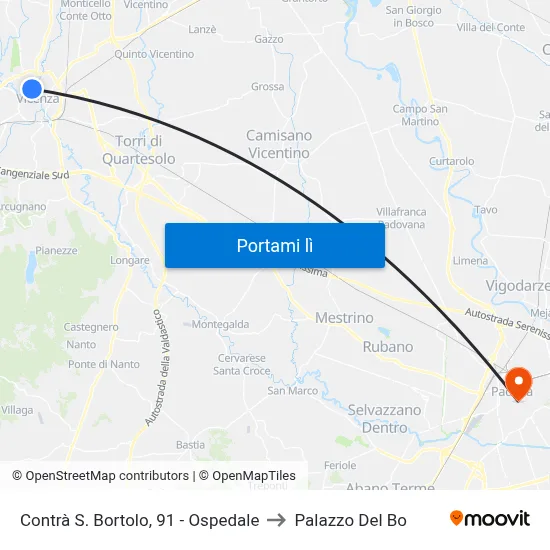 Contrà S. Bortolo, 91 - Ospedale to Palazzo Del Bo map