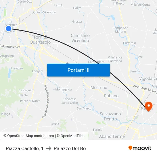 Piazza Castello, 1 to Palazzo Del Bo map
