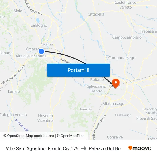 V.Le Sant'Agostino, Fronte Civ.179 to Palazzo Del Bo map
