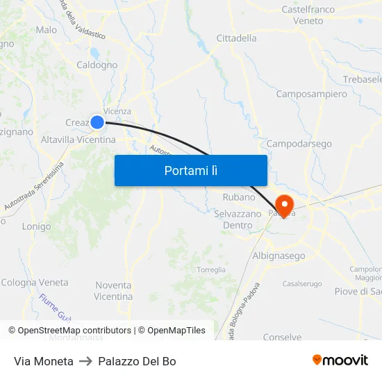 Via Moneta to Palazzo Del Bo map