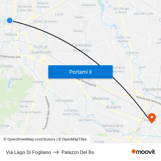 Via Lago Di Fogliano to Palazzo Del Bo map