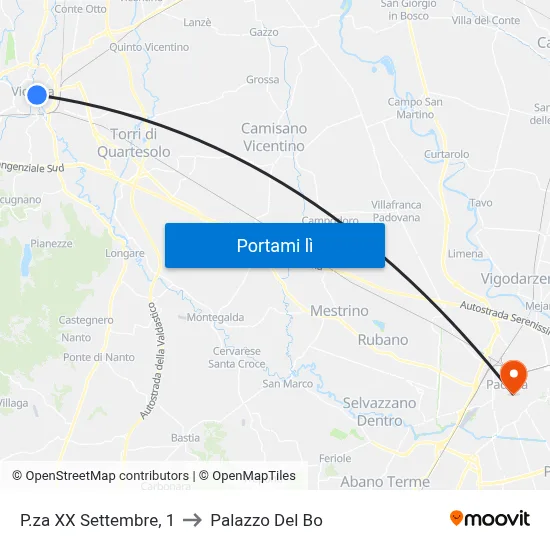 P.za XX Settembre, 1 to Palazzo Del Bo map