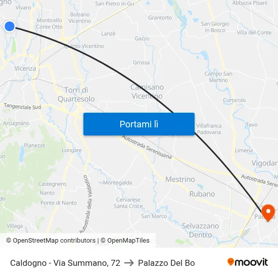 Caldogno - Via Summano, 72 to Palazzo Del Bo map