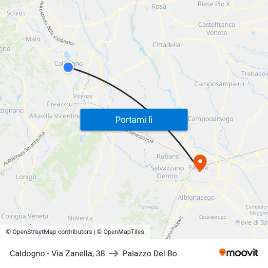 Caldogno - Via Zanella, 38 to Palazzo Del Bo map