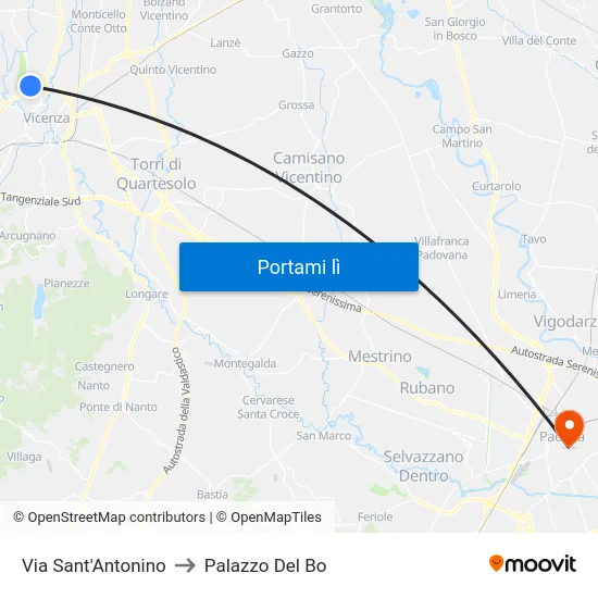 Via Sant'Antonino to Palazzo Del Bo map